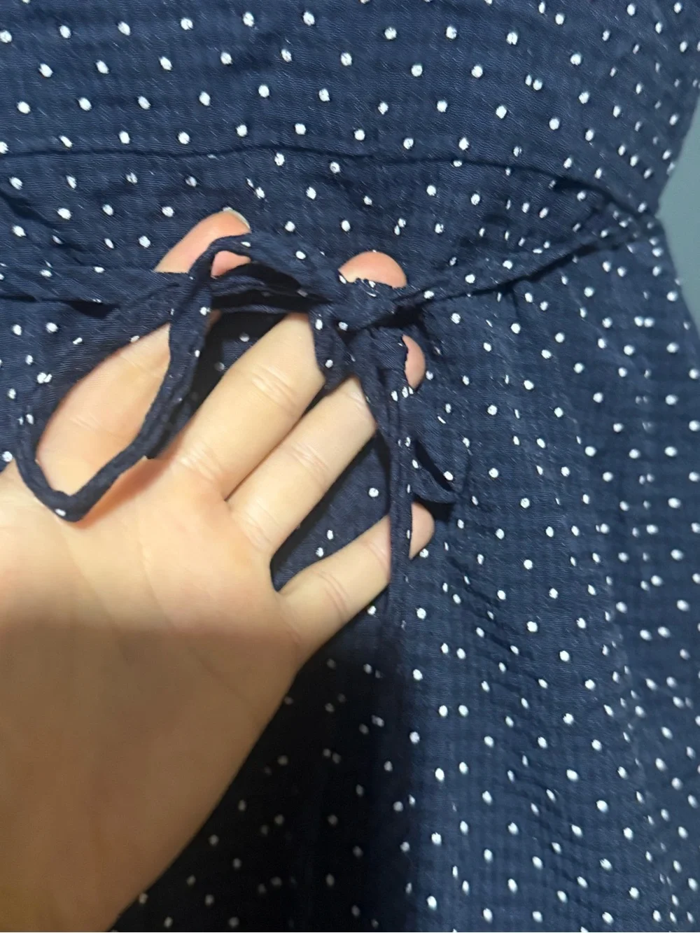 Vintage Simply Basic Girls 16 Navy Polka Dot Peter Pan Collar Maxi Dress Modest